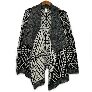 Cotton Emporium Addax Long Sleeve Black & White Geometric Tribal Cardigan Medium